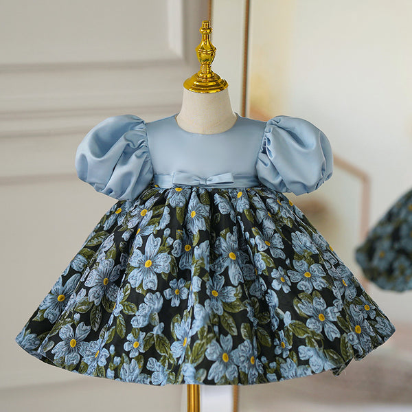 Elegant Baby Floral Puff Sleeve Birthday Dresses Little Girl Dresses