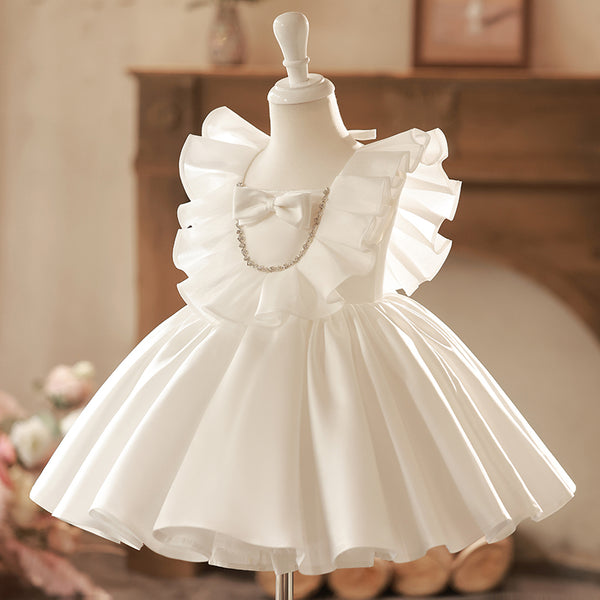 Flower Girl Dress Toddler Baptism Sleeveless Wedding Communion Dress Bow Princess Dress