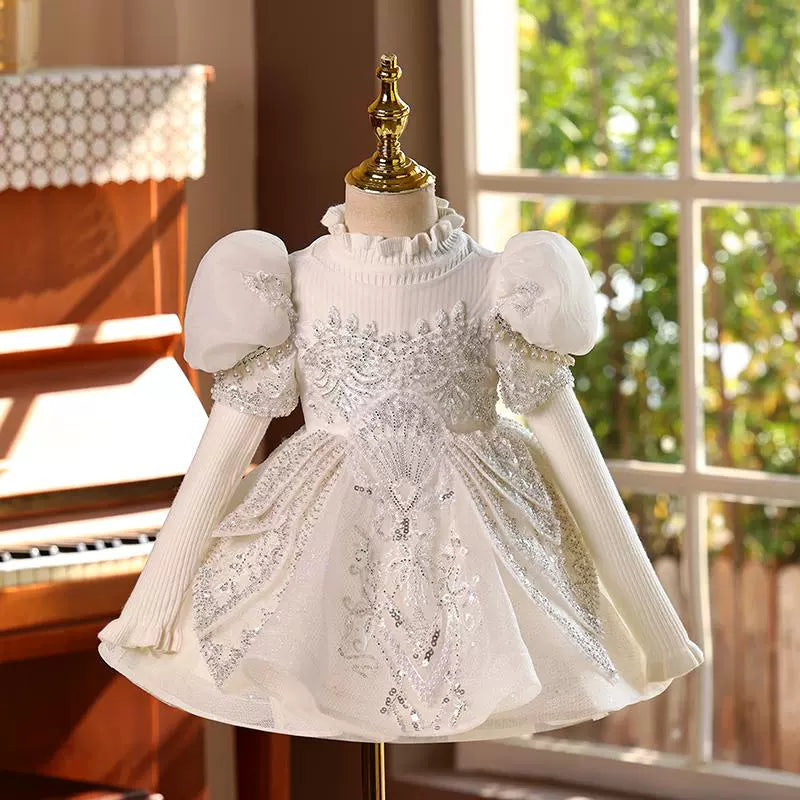 Girls White Birthday Princess Dress Flower Girl Wedding Dress