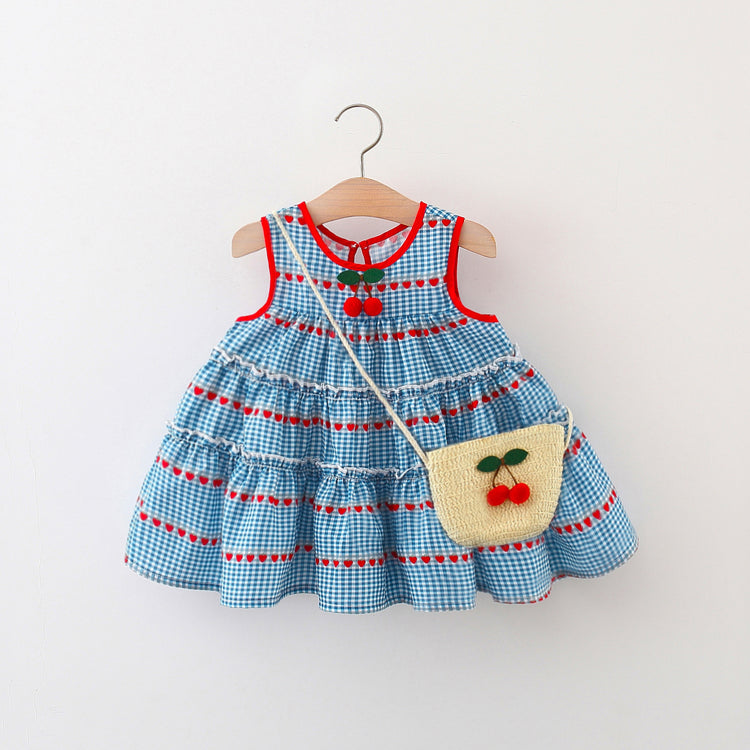 Summer Girls Cherry Plaid Sleeveless Dress