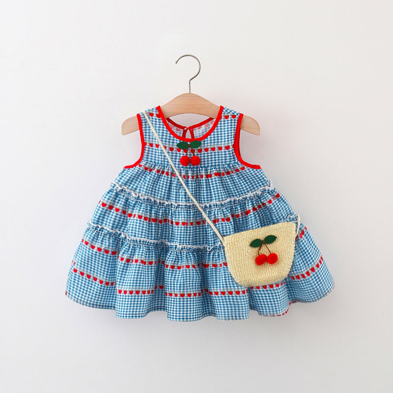 Summer Girls Cherry Plaid Sleeveless Dress