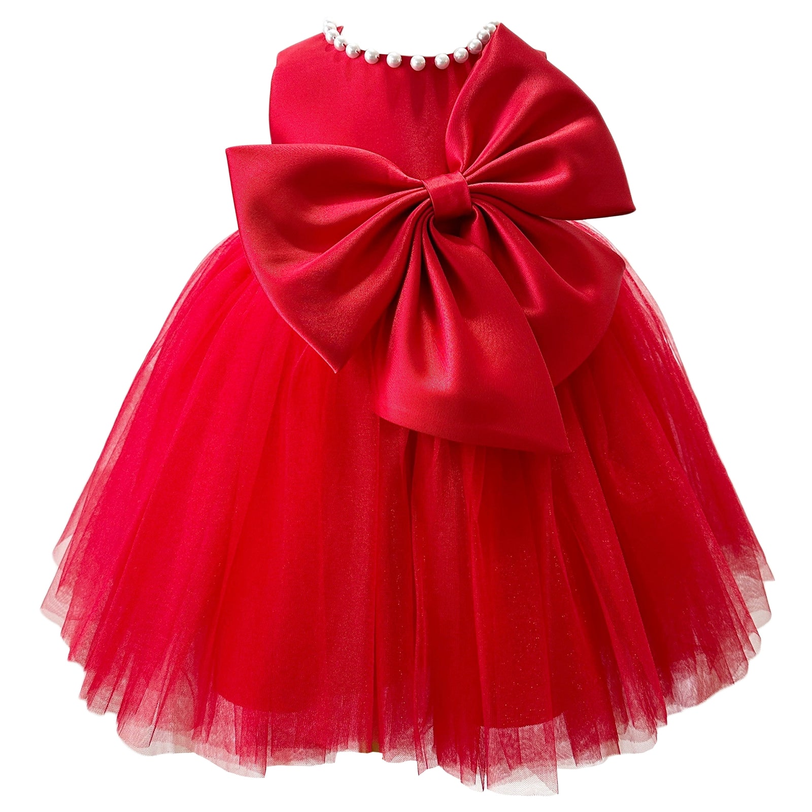 Girls Bow Dress Baby Girl One-year-old Princess Dress Red Birthday Party Dress