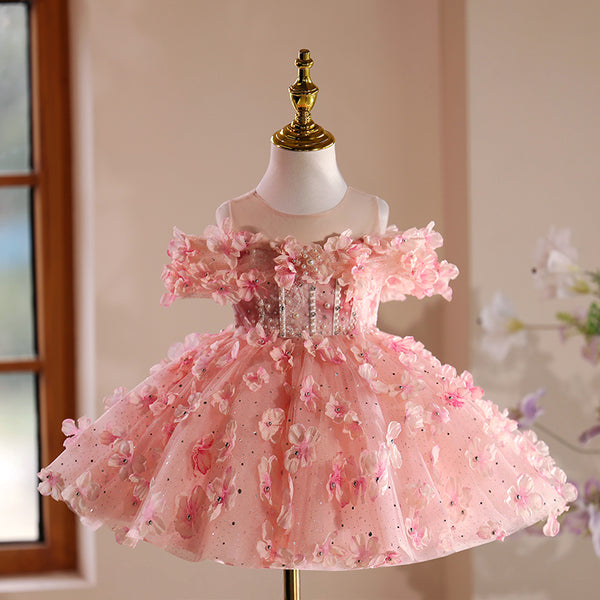 Girls Flower Birthday Princess Dress Flower Girl Puffy Dress