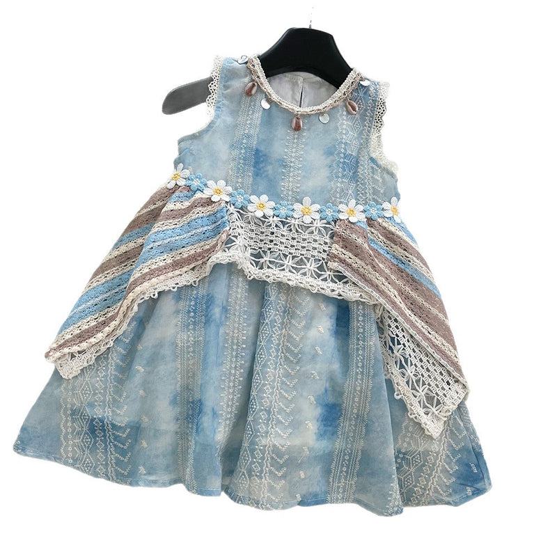 Girls Summer New Lace Splicing Vest Princess Dress