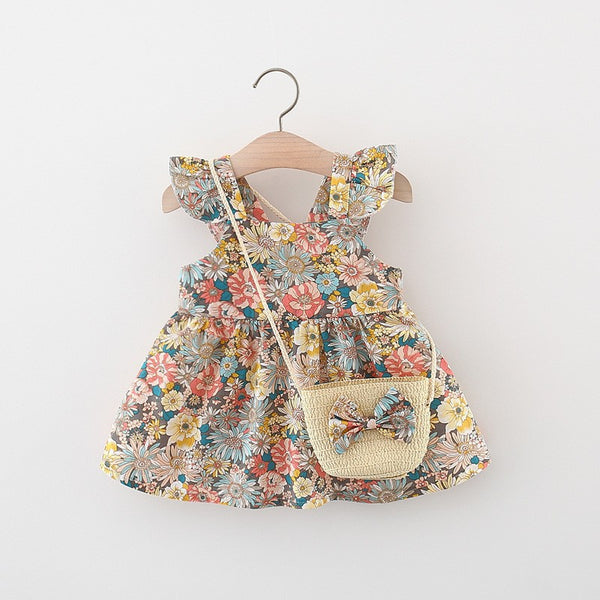 Toddler Dress Cute Baby Girl Printed Flying Sleeve Dress