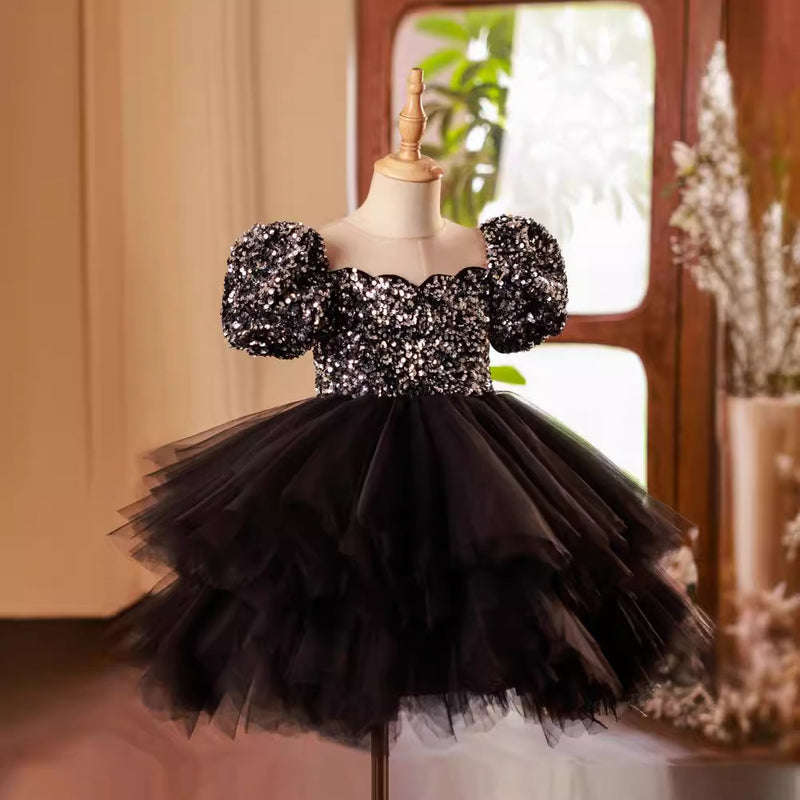 Girls Tutu Black Sequin Princess Dress Children's Show Christmas Dress Girls Tutu Black Sequin Princess Dress Children's Show Christmas Dress
