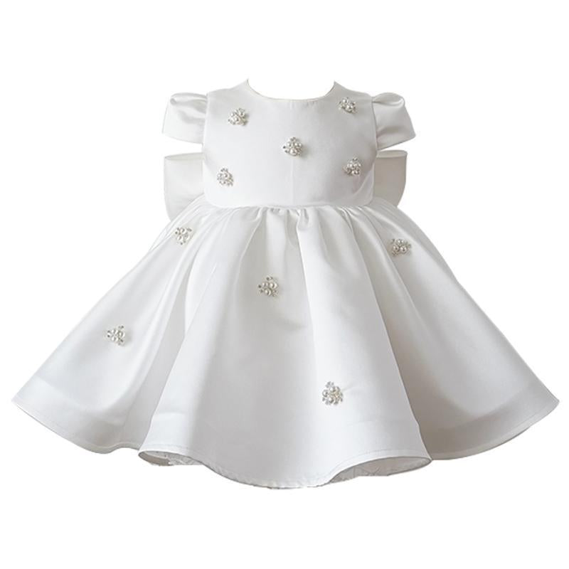 Lovely Baby Girl White Dress Toddler Birthday Bow-knot Princess Dress