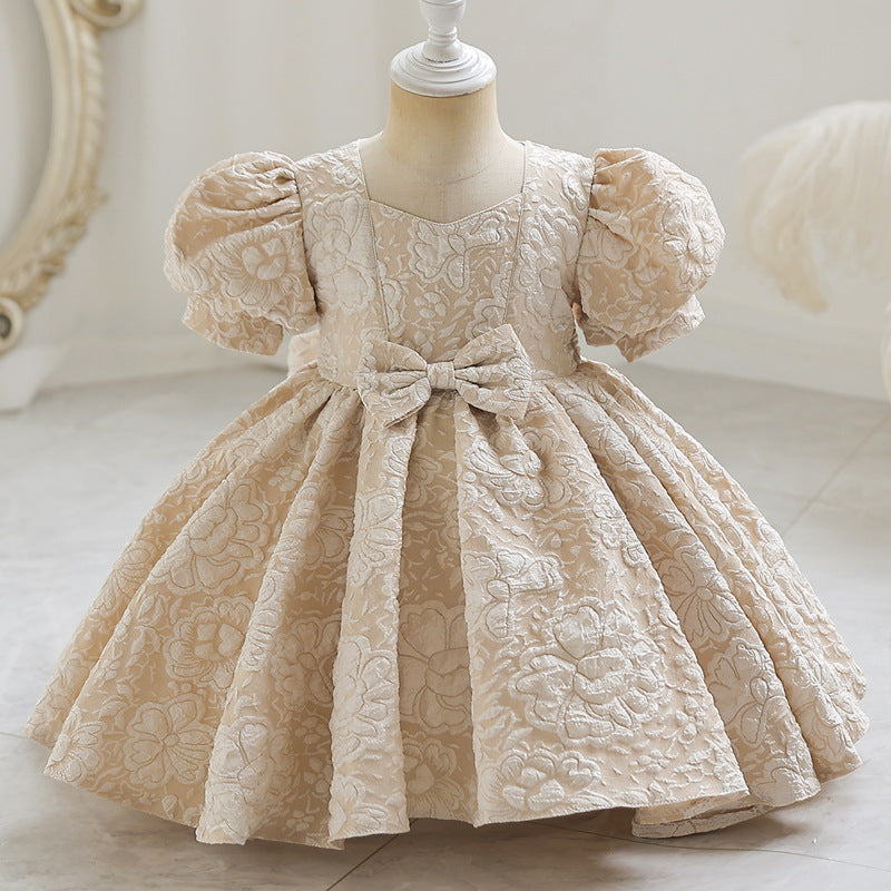 French Birthday Dress Puff Sleeves Bowknot Cute Princess Dress