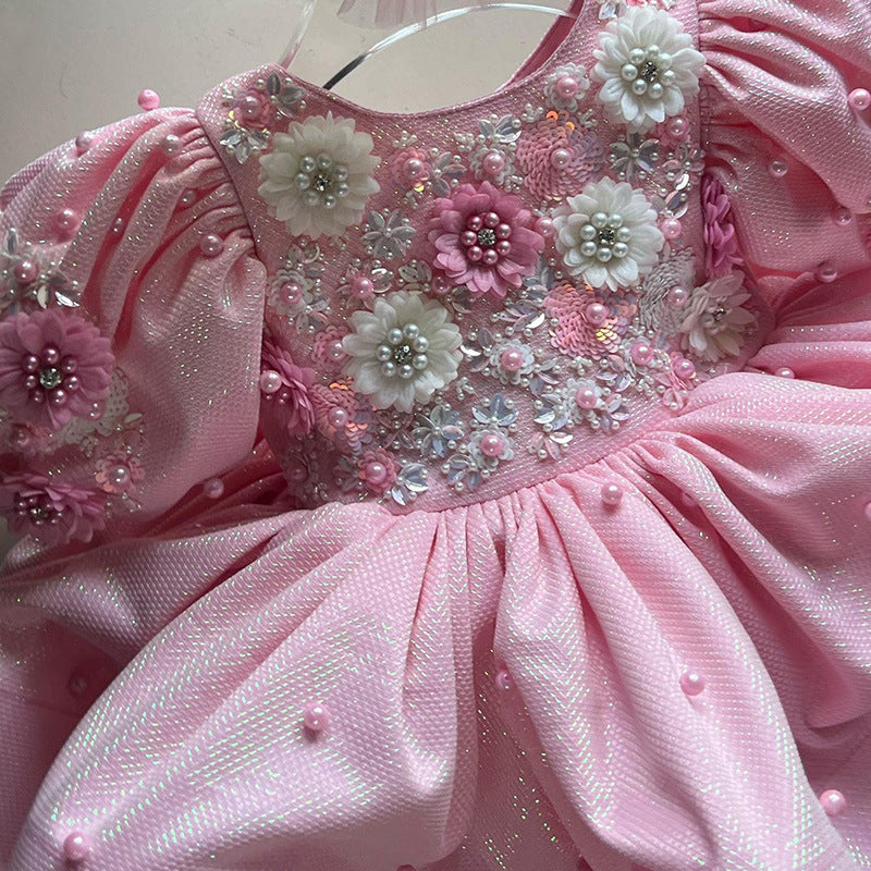 Elegant Baby Beaded Puff Sleeve Princess Dress Toddler Flower Girl Dresses