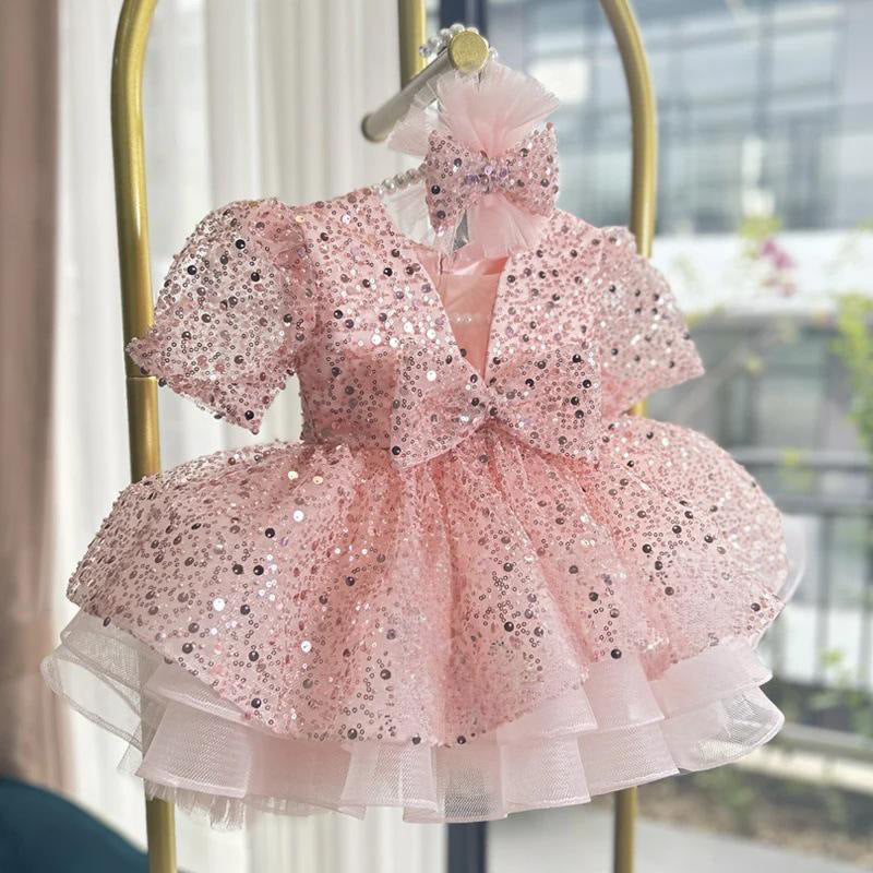 Girls Pink Party Dress Flower Girl Princess Dress Girls Sequin Birthday Dress