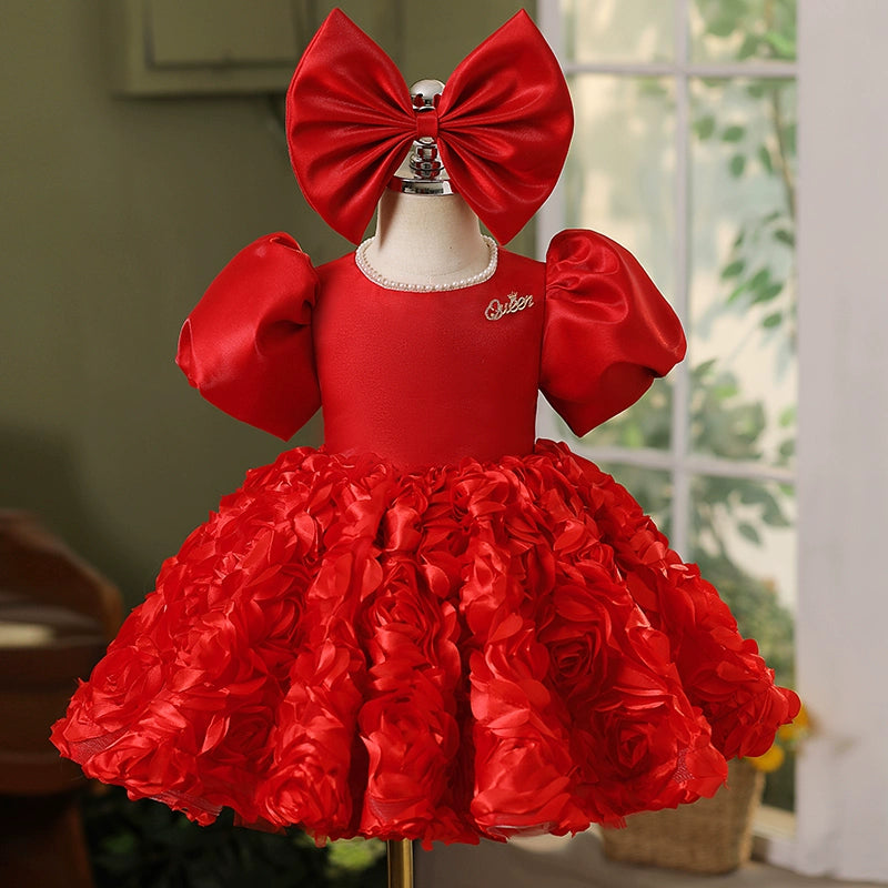 Cute Baby Girls Birthday Formal Dresses Toddler Beauty Pageant Dresses, Red / 0-1 Year (80cm)