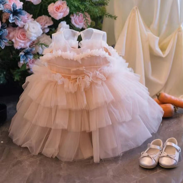 Flower Girl Pink Fluffy Dress Baby Girl Birthday Princess Dress