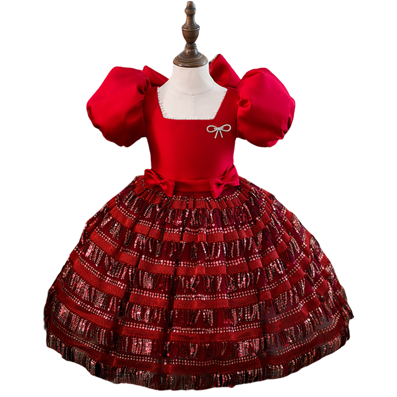 Girl Christmas Dress Toddler Prom Dress Girl Party Pageant Sequin Big Bowknot Fluffy Princess Dress