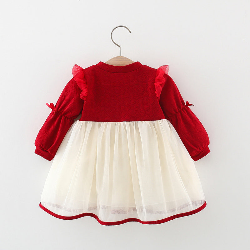 Children's Bow Patchwork Princess Dress Girls Lolita Dress Autumn