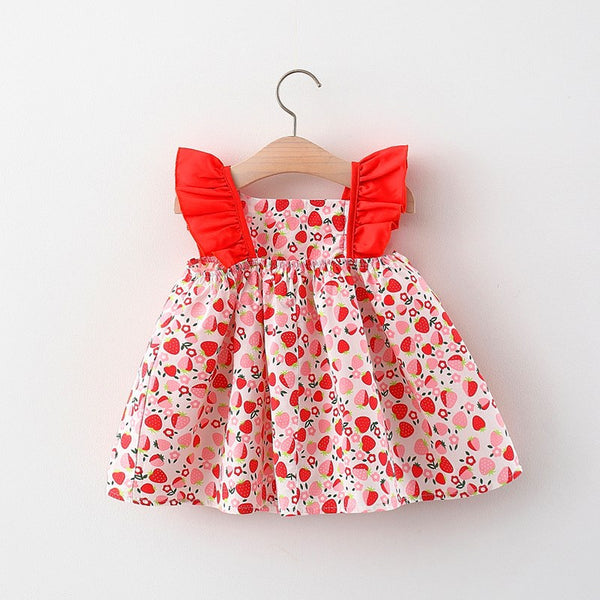 Baby Girl's Cute Printed Dress with Flying Sleeves