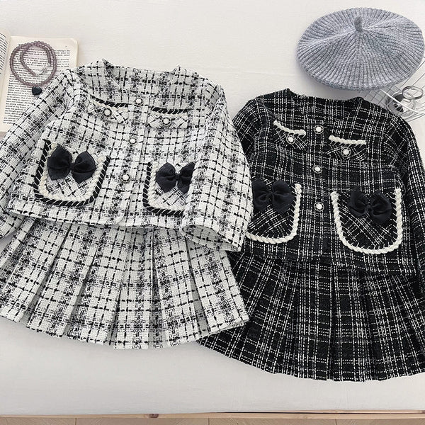 Girls' Autumn New Plaid Jacket and Short Skirt Two-piece Suit