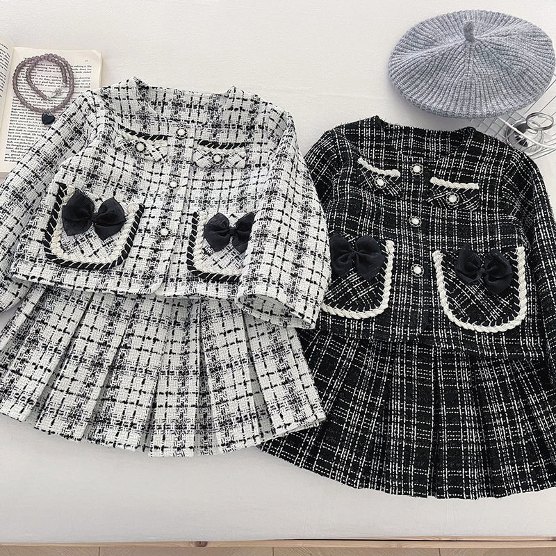 Girls' Autumn New Plaid Jacket and Short Skirt Two-piece Suit