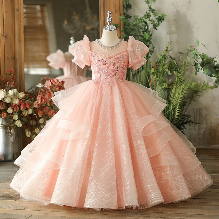 Pink Girls Prom Dress Girls Birthday Princess Dress Children Party Dress