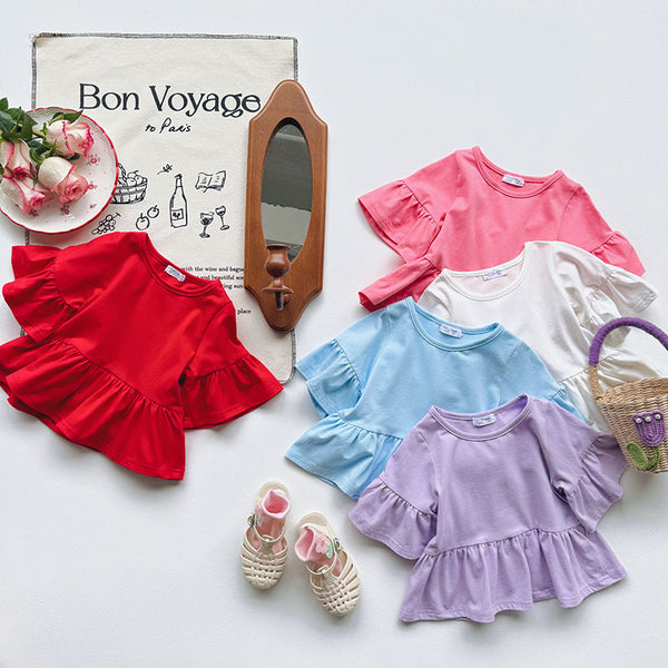 Girls Flying Sleeve Ruffled Babydoll Shirt
