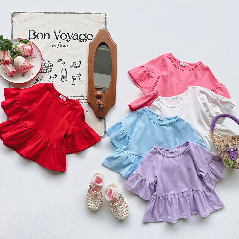 Girls Flying Sleeve Ruffled Babydoll Shirt