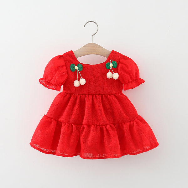 Baby Korean Style Lace Cherry Flower Dress