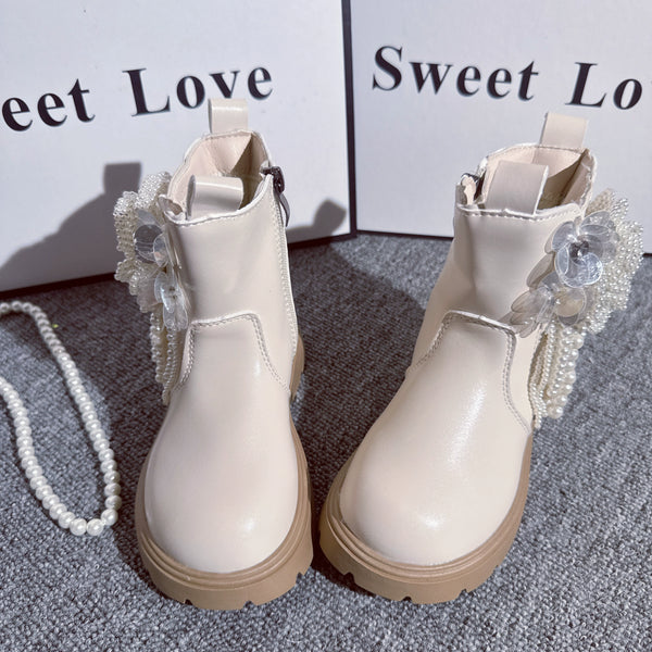 Girls' New Princess Pearl Tassel Martin Boots
