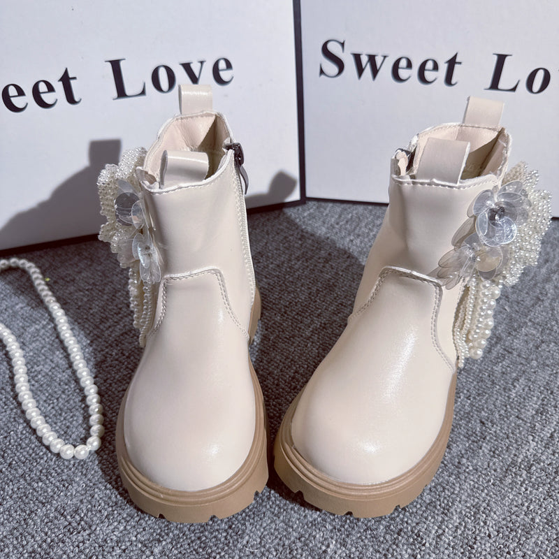 Girls' New Princess Pearl Tassel Martin Boots