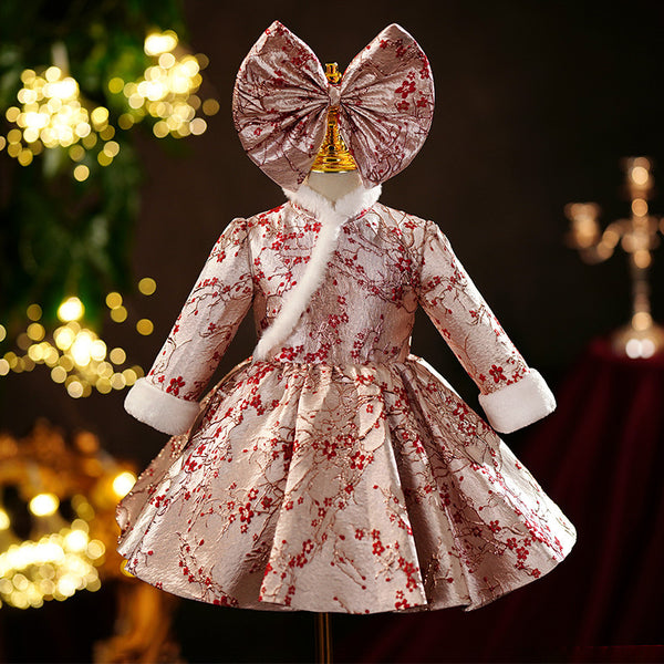 Winter Cute Baby Girl Puffy Long Sleeve Christmas Dress Toddler Birthday Princess Dress