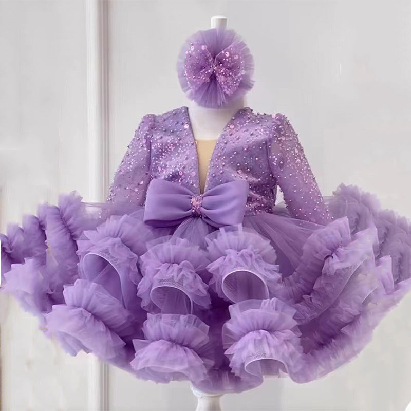 purple xmas dress Karoyedx Cute Christmas Dresses for Kids Toddler Girl Dresses Fall/Winter Toddler Velvet Dress Girls Smocked Square Neck Puff Long Sleeve Party Dresses Purple Size,4-5 Years