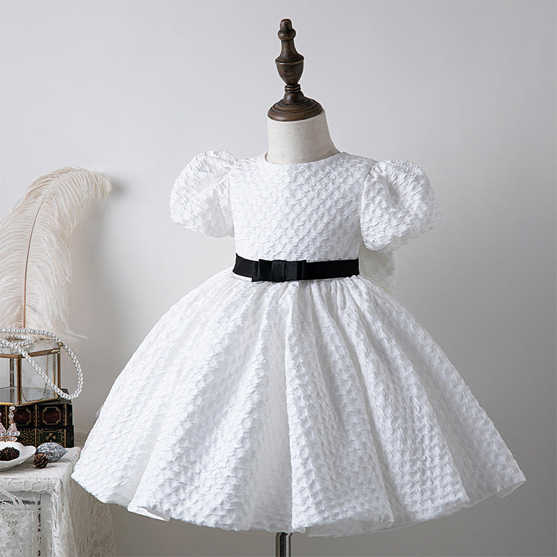 Sweet Baby Girl White Puff Sleeve Birthday Party Kids Dress Toddler First Communion Dress