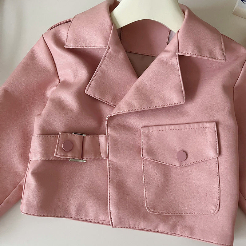 Girls' Autumn Loose Short PU Leather Jacket