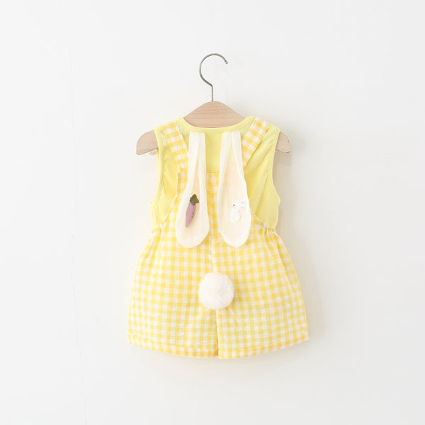 Summer Girls Knitted Sleeveless Top Pure Cotton Overalls Two-Piece Set