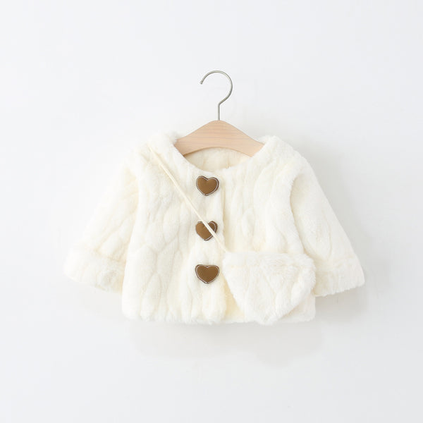 Girls' Winter Round Neck Warm Heart-shaped Coat