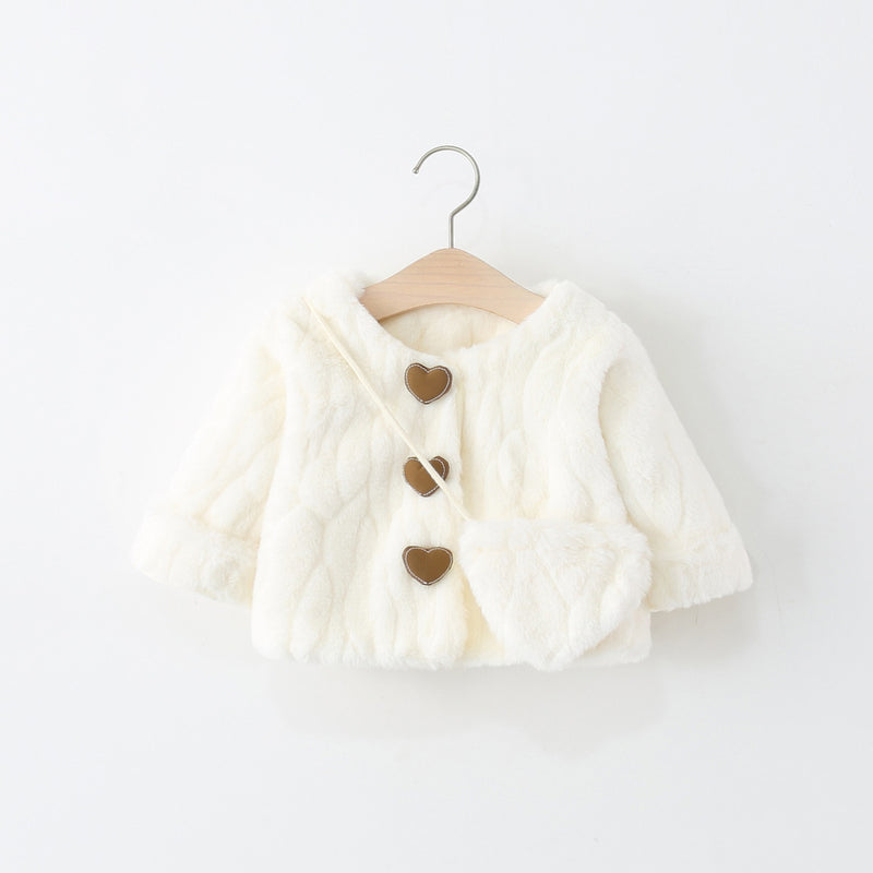 Girls' Winter Round Neck Warm Heart-shaped Coat