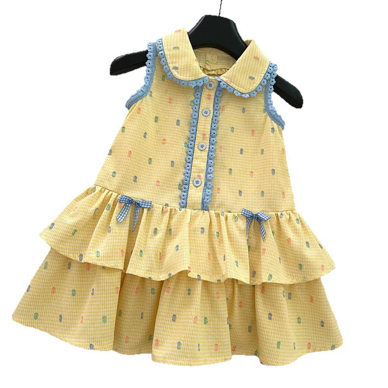 Girls' New Summer Sleeveless Hollow Bow Vest Princess Dress