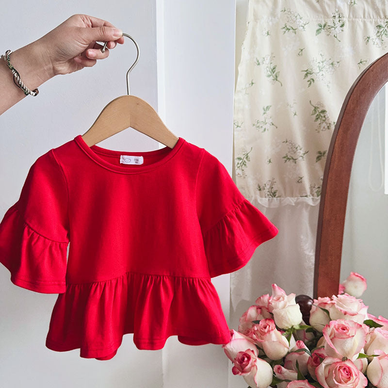 Girls Flying Sleeve Ruffled Babydoll Shirt