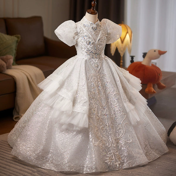 Girls Elegant Wedding Dress Children Birthday Princess Dress