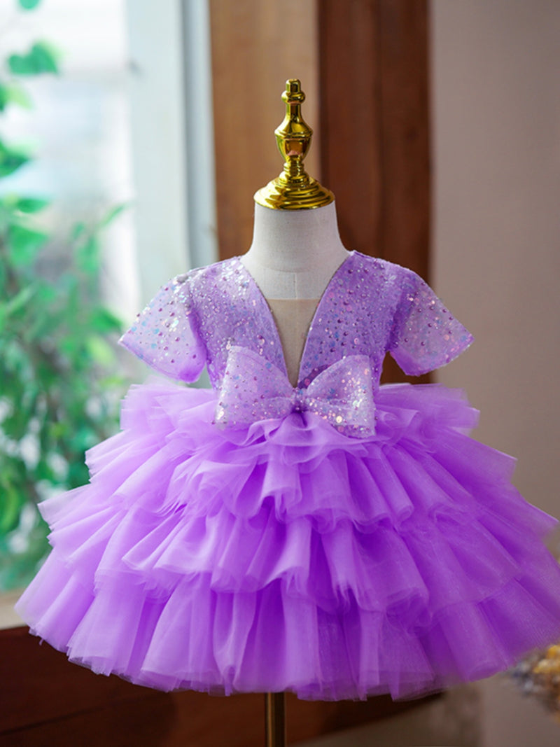 Baby Girl  Fluffy Dress Purple Sequins Toddler  Birthday Princess Dress