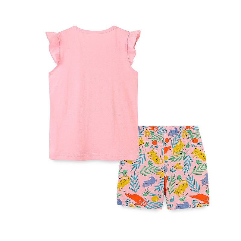 Summer New Girls Cartoon Print Short-sleeved Two-piece Suit