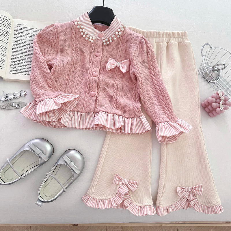Girls' Knitted Sweater and Flared Trousers Two-piece Suit