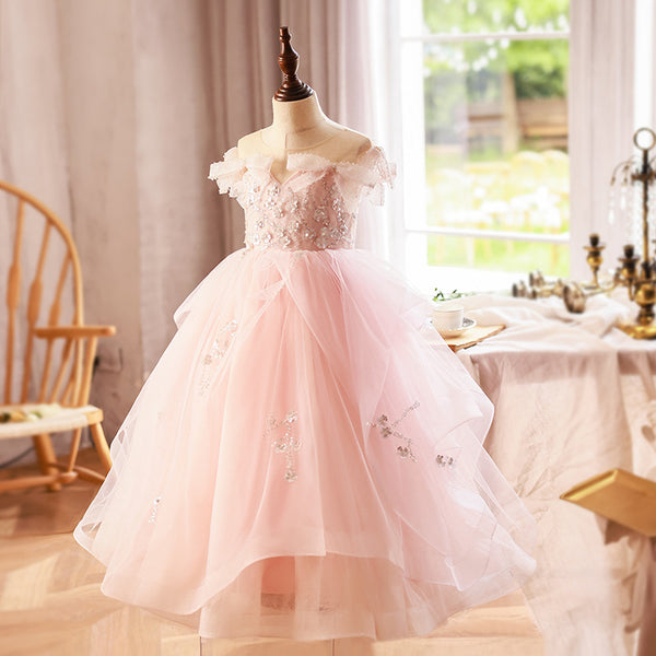 Elegant Baby Girl Pink Sequin Flower Girl Princess Dress Toddler Christening Dresses
