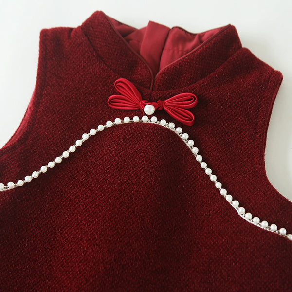 Girls' Cute Red Birthday Vest Cheongsam Princess Dress