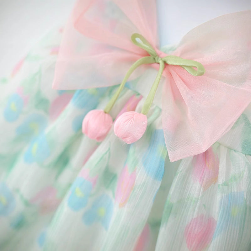Girls Bow Dress Girl Birthday Princess Dress