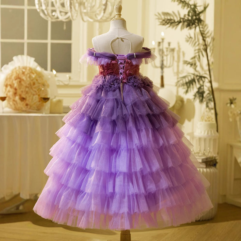 Girls Ball Dress Purple Children Birthday Gradient Princess Dress