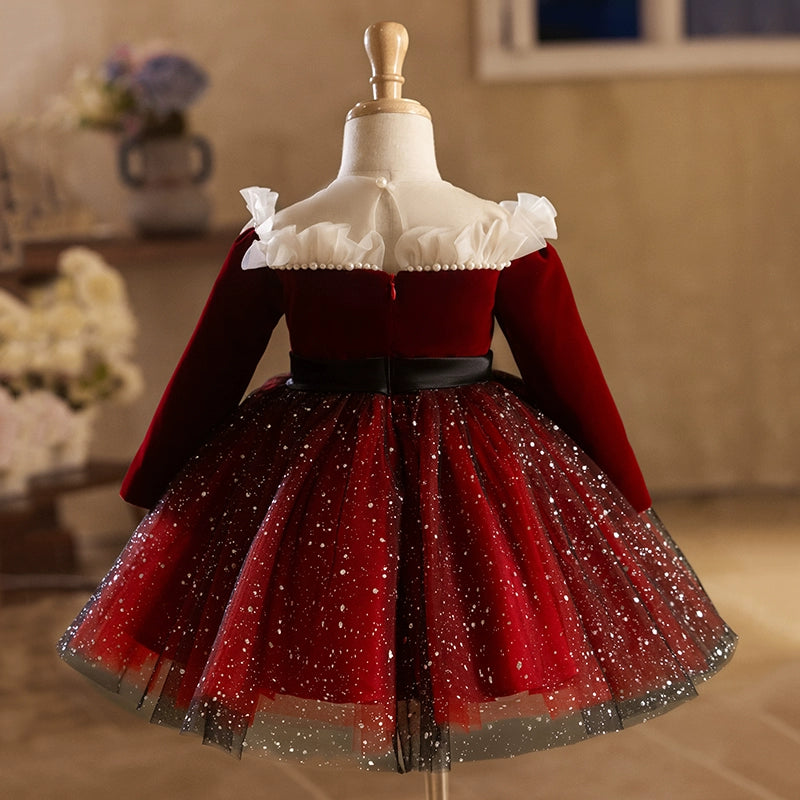 Children's Long Sleeve Birthday Dress Red Princess Dress marryshe Children's Long Sleeve Birthday Dress Red Princess Dress marryshe