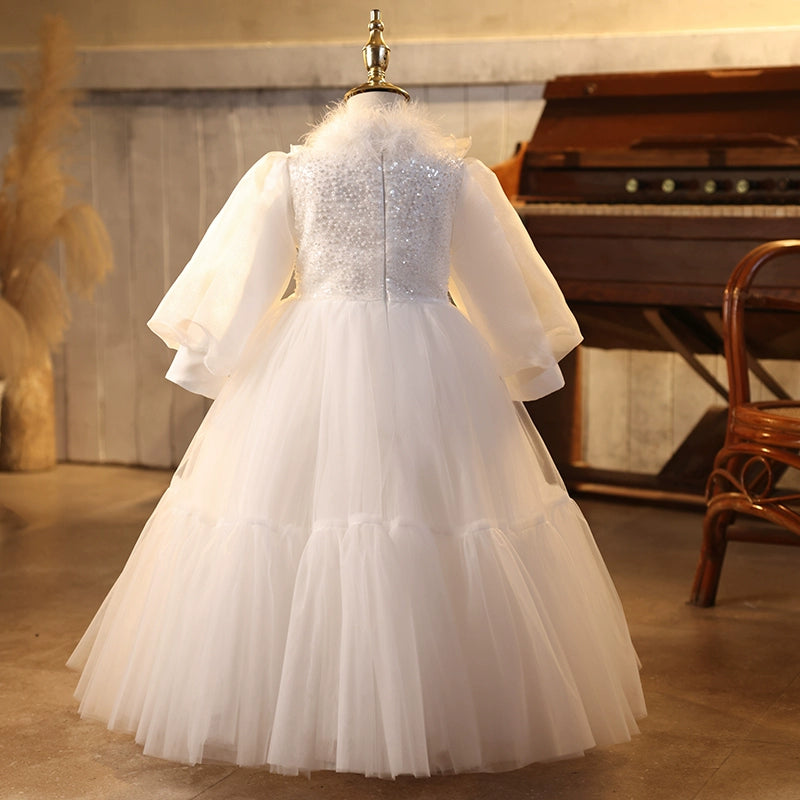 Children's White Birthday Ball Dress Flower Girl Wedding Princess Dress