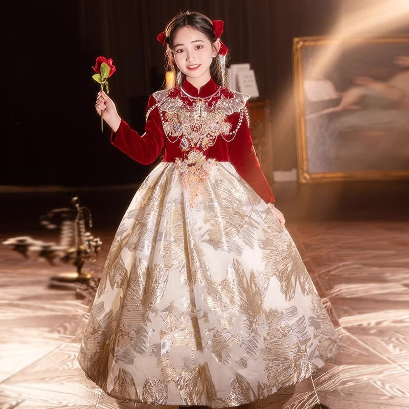 Children's Birthday Princess Dress Girls Long Sleeve Baptism Dress