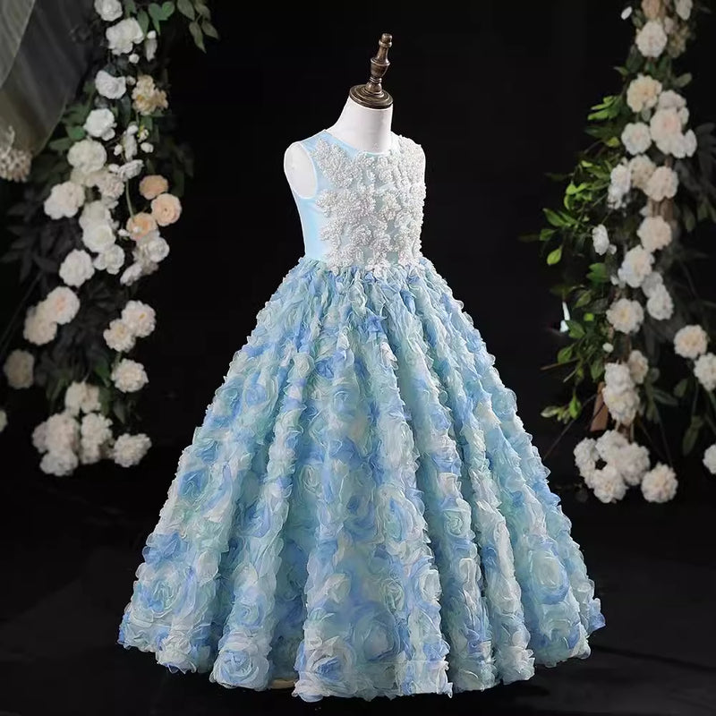 Girls Sleeveless Flower Dress Girls Birthday Princess Dress