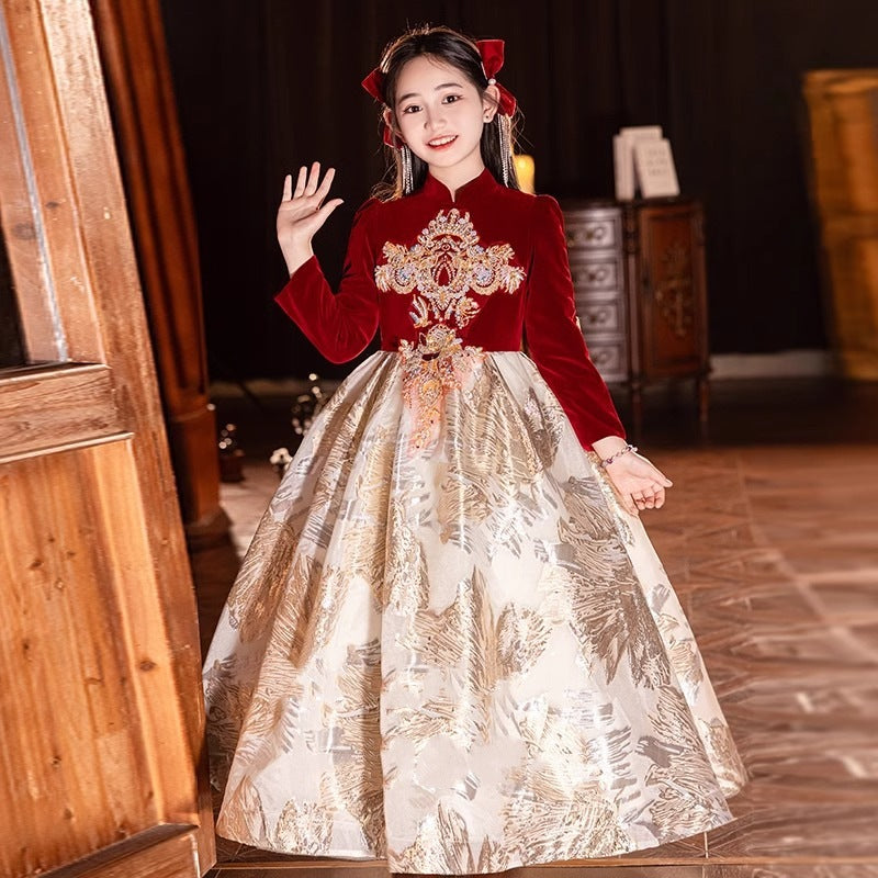 Children's Birthday Princess Dress Girls Long Sleeve Baptism Dress