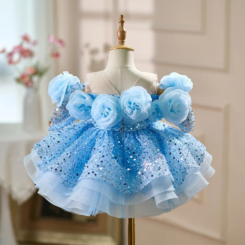 Children's Elegant Sequined Dress Flower Girl Princess Dress Girl Birthday Dress
